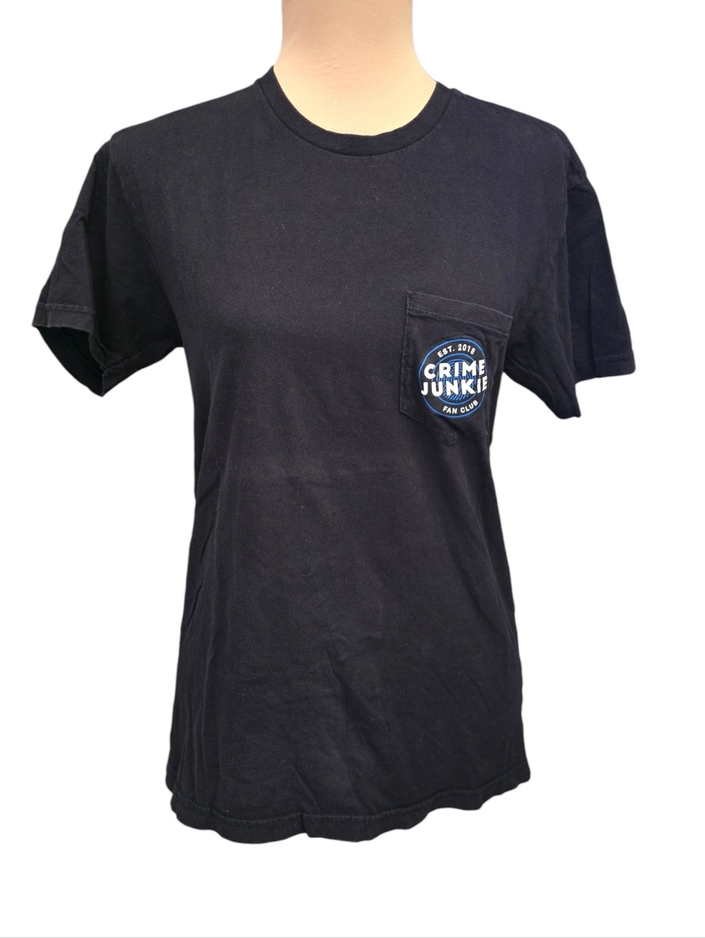 Crime Junkie Fan Club Black Blue And White T-shirt With Front Pocket - Picture 7 of 8